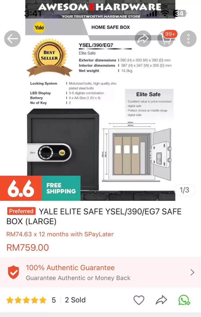 RM400 YALE ELITE SAFE BOX large in Sepang